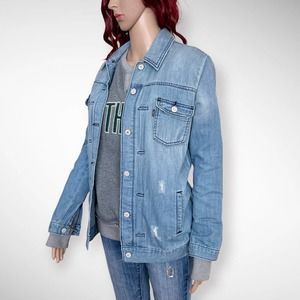 Levis Denim Trucker Jacket size XS Blue Oversized Boyfriend Fit Distressed